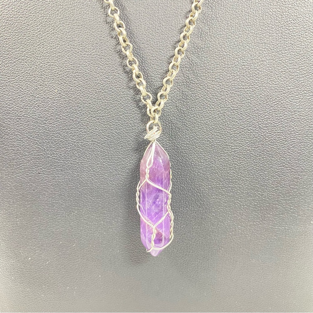 Wire Wrapped Amethyst Pendant Necklace - Picture 3 of 4